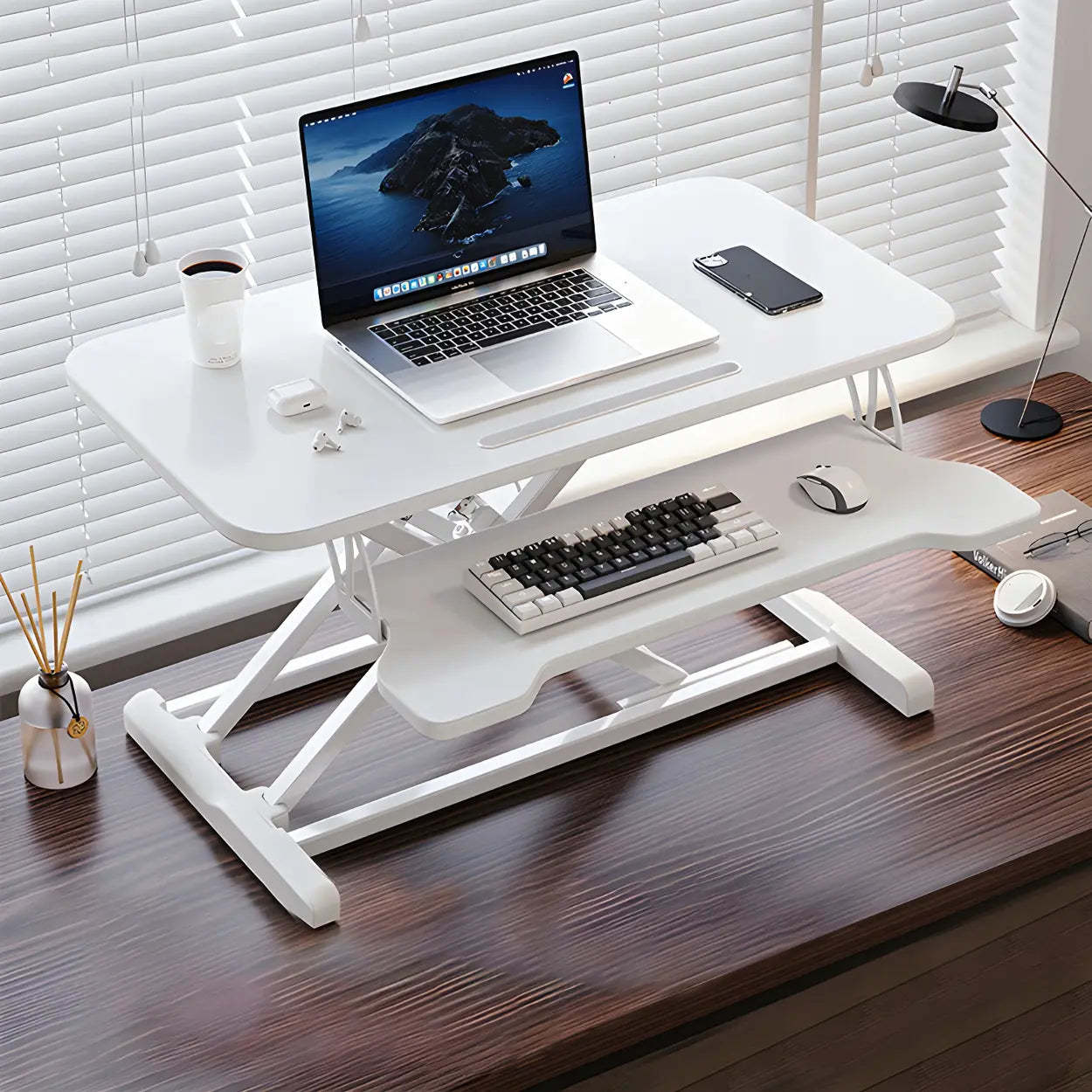 Adjustable Black Wood Folding Trestle Standing Desk