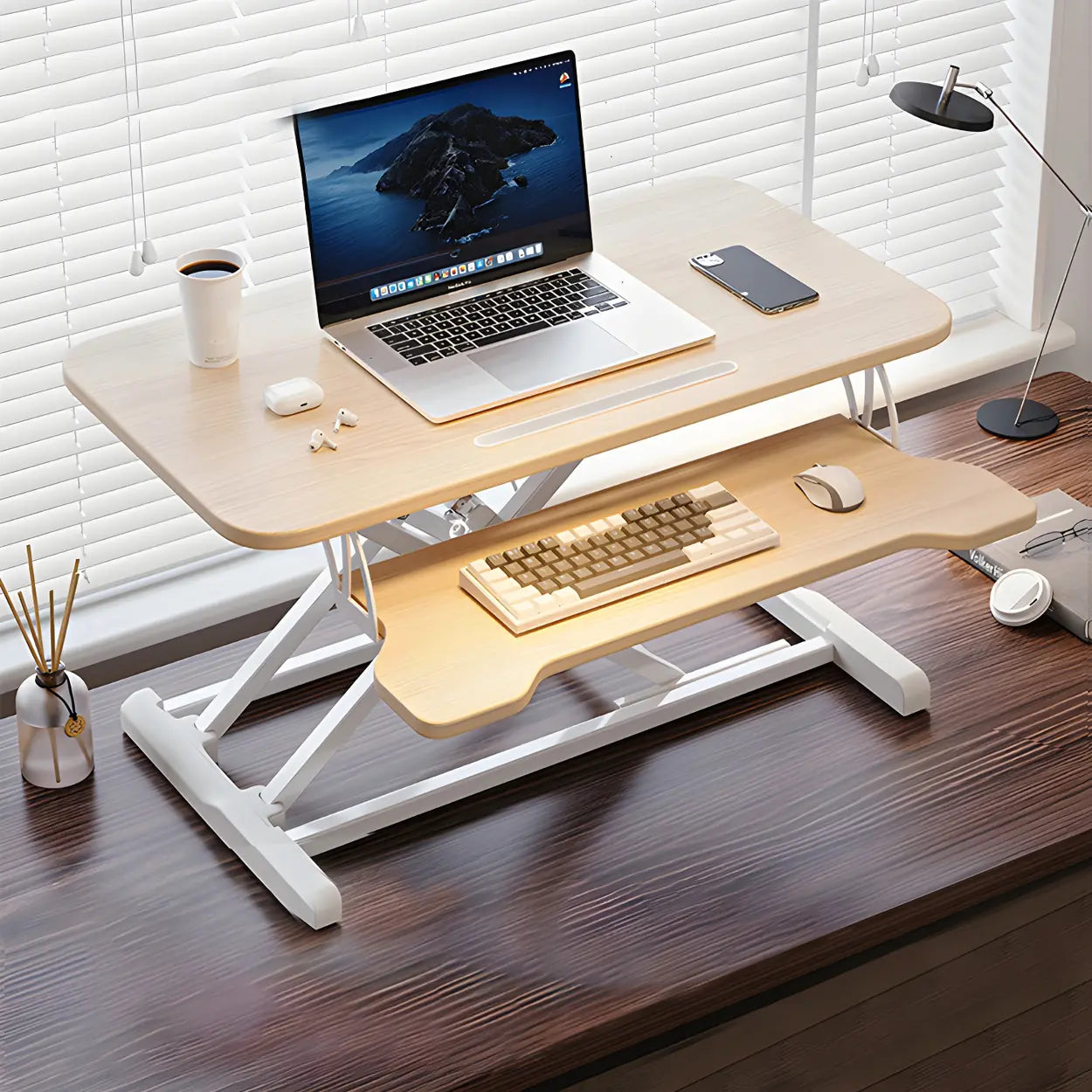 Adjustable Black Wood Folding Trestle Standing Desk