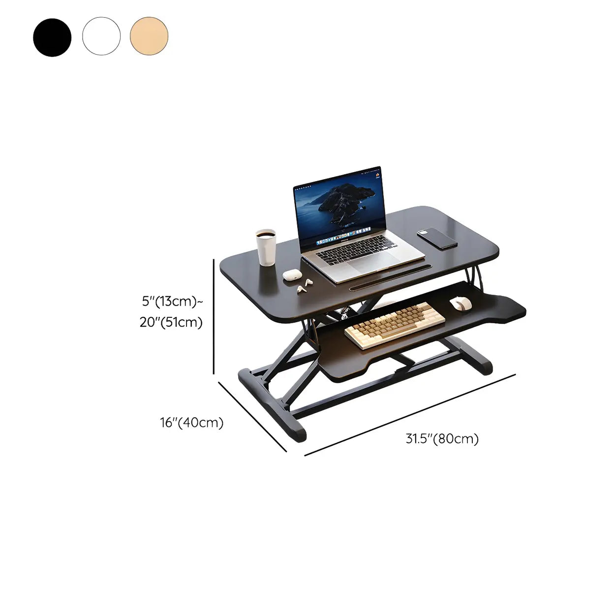 Adjustable Black Wood Folding Trestle Standing Desk