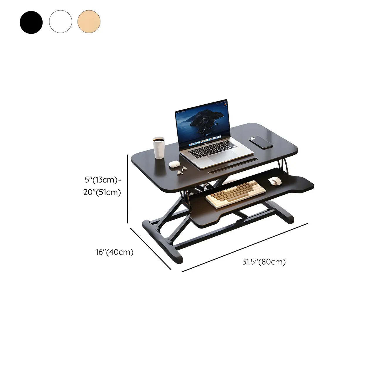 Adjustable Black Wood Folding Trestle Standing Desk