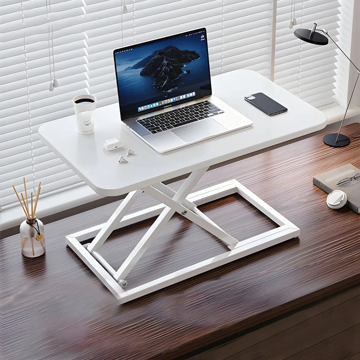 Adjustable Black Wood Folding Trestle Standing Desk — Black / Without Chairs