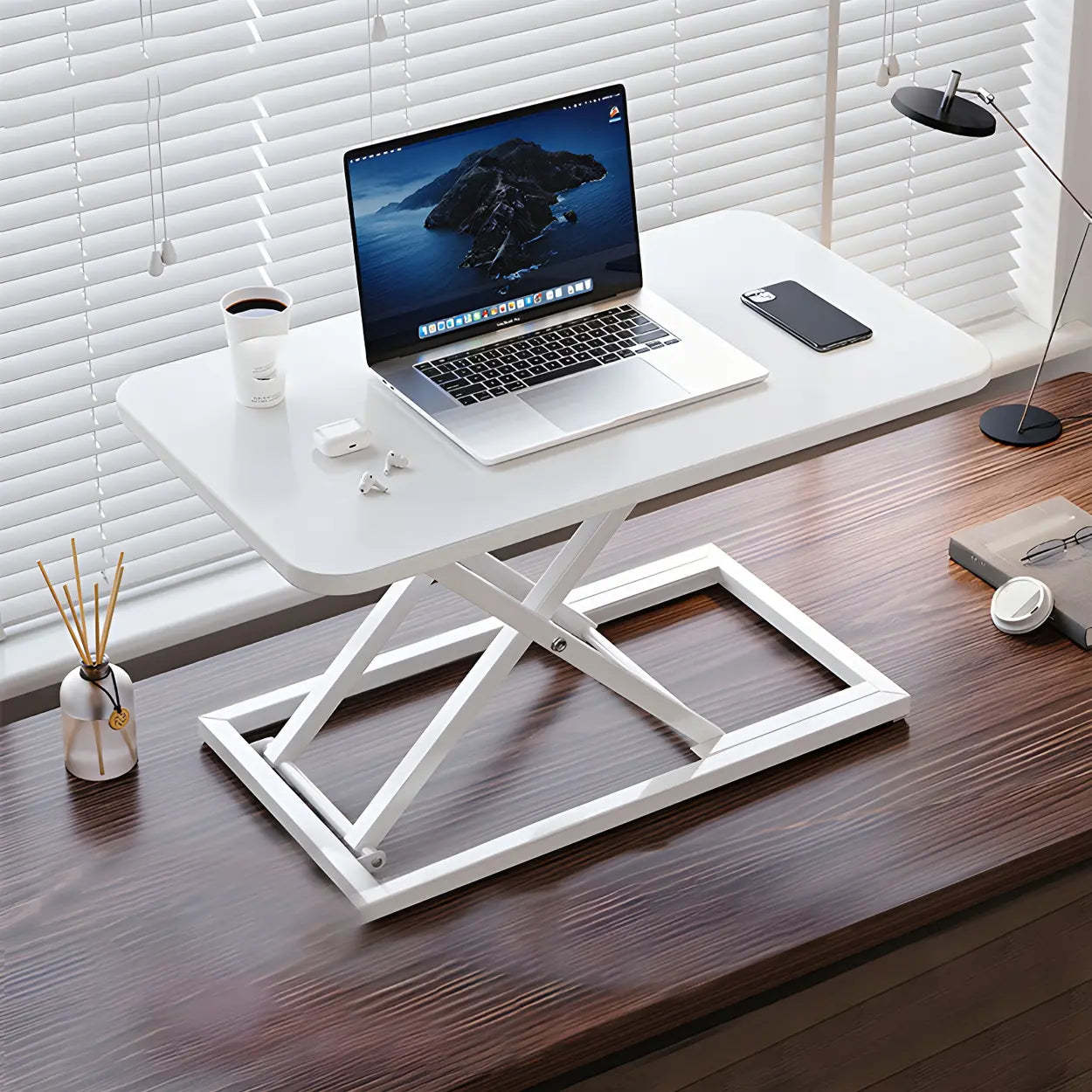 Adjustable Black Wood Folding Trestle Standing Desk — Black / Without Chairs