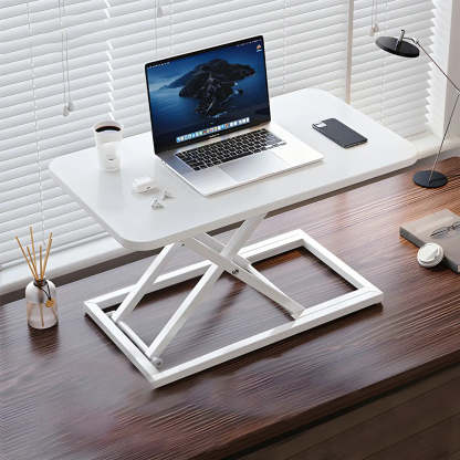 Adjustable Black Wood Folding Trestle Standing Desk — Black / Without Chairs