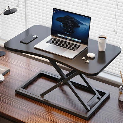 Adjustable Black Wood Folding Trestle Standing Desk — Natural Finish / Without Chairs