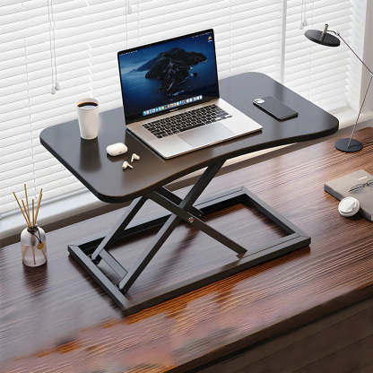 Adjustable Black Wood Folding Trestle Standing Desk — Natural Finish / Without Chairs