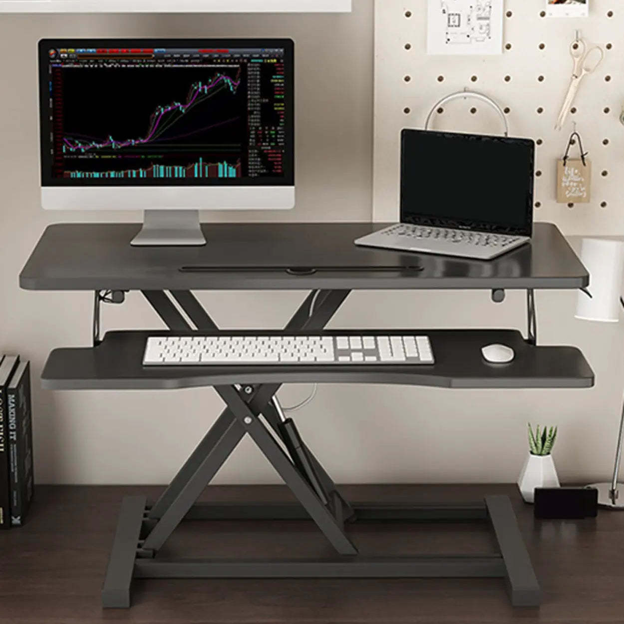 Adjustable Folding Wood Trestle Standing Desk — Black / Table Only