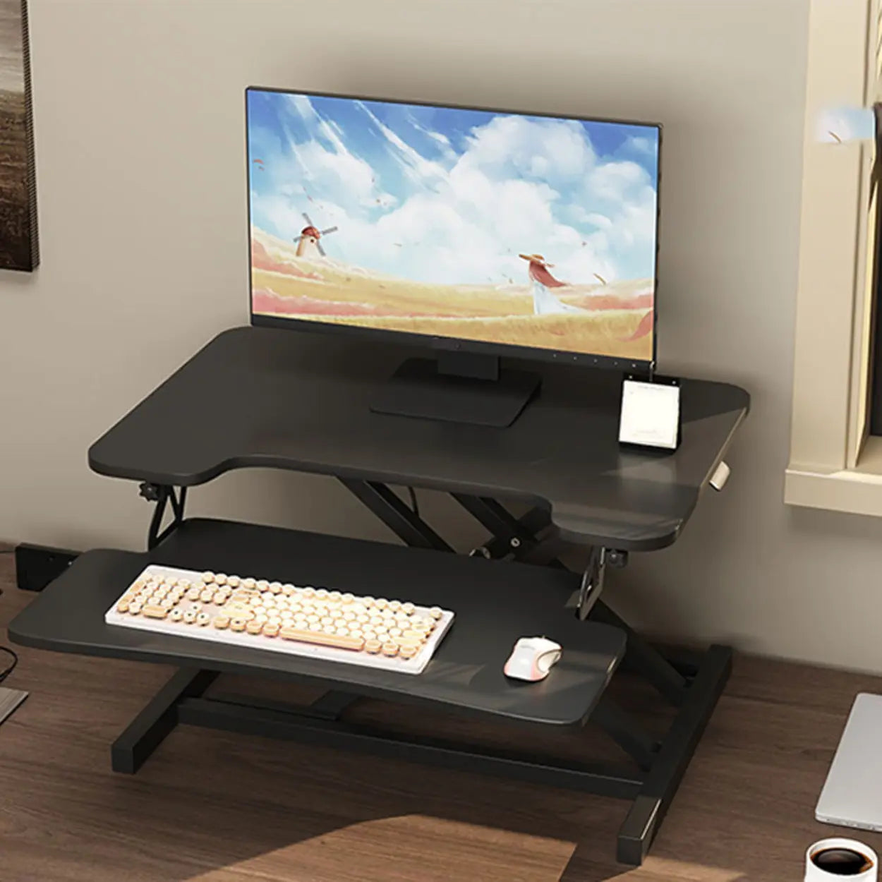 Adjustable Folding Wood Trestle Standing Desk — White / Table Only