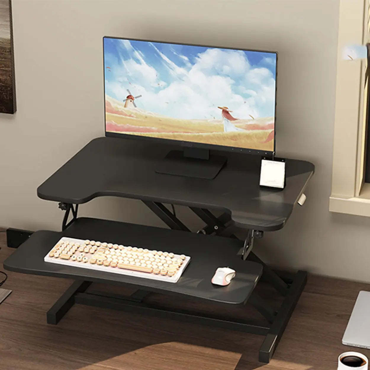 Adjustable Folding Wood Trestle Standing Desk — White / Table Only