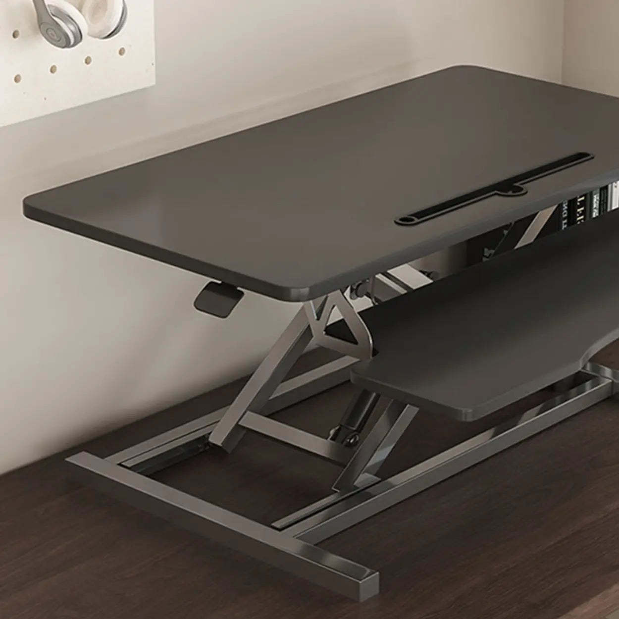 Adjustable Folding Wood Trestle Standing Desk — Light Silver / Table Only