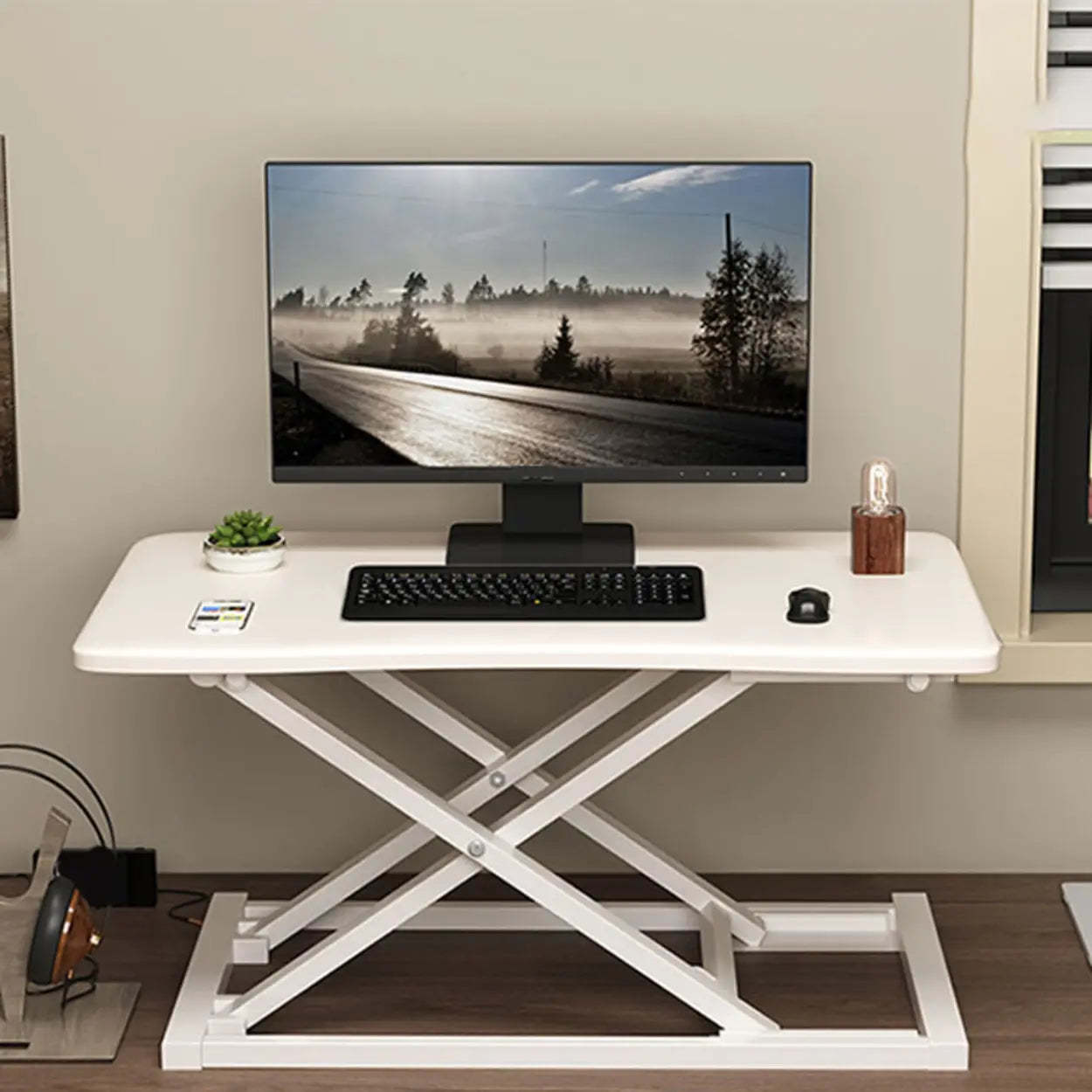 Adjustable Folding Wood Trestle Standing Desk — Maple / Table Only