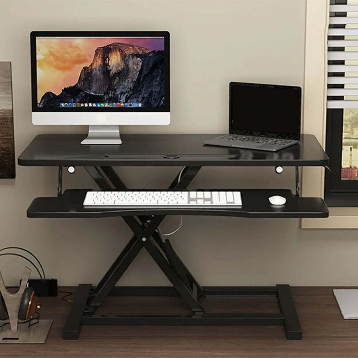 Modern standing trestle desks in wood