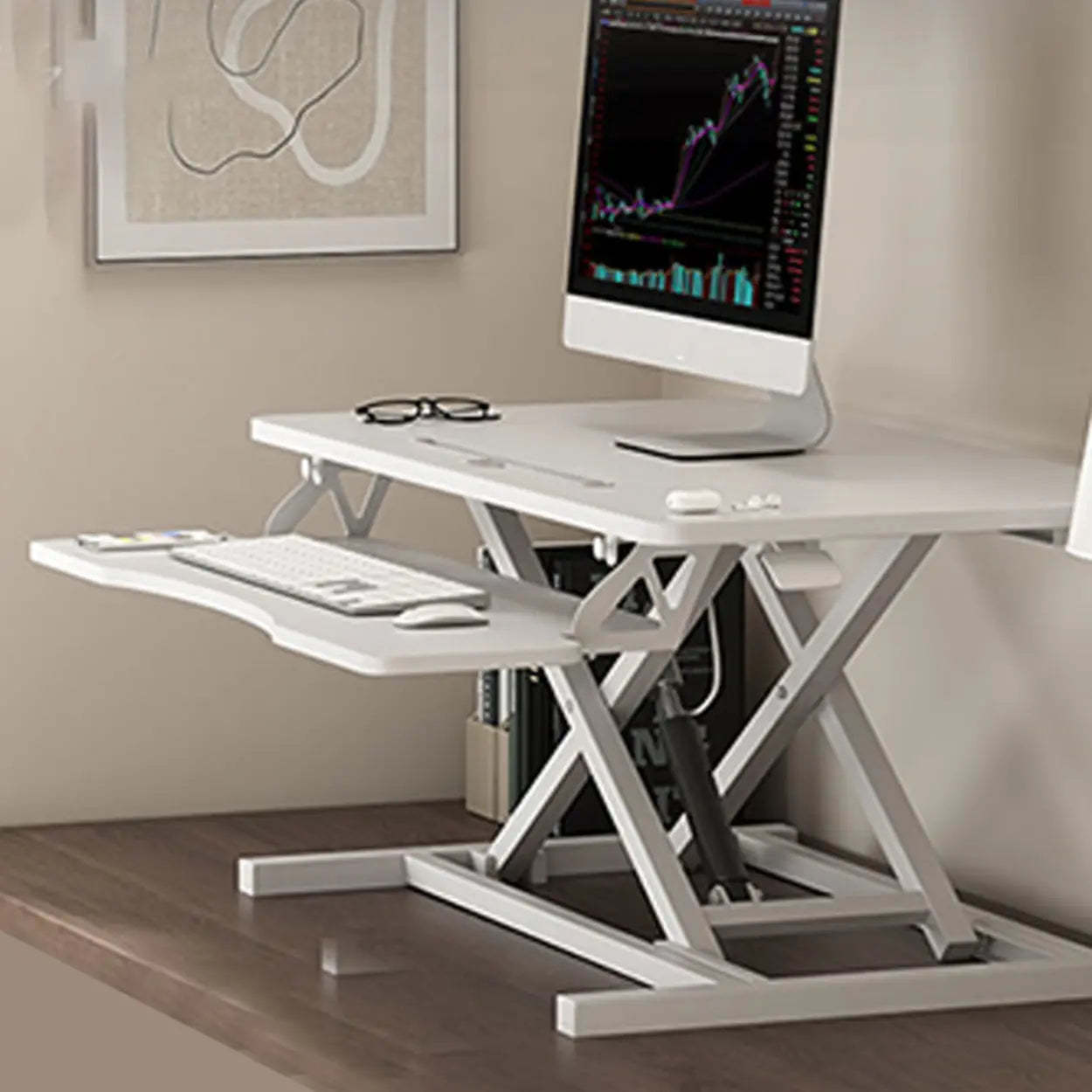 Adjustable Folding Wood Trestle Standing Desk — Black / Table Only