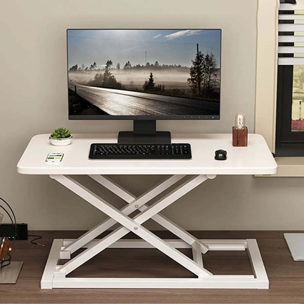 Adjustable Folding Wood Trestle Standing Desk — Black / Table Only