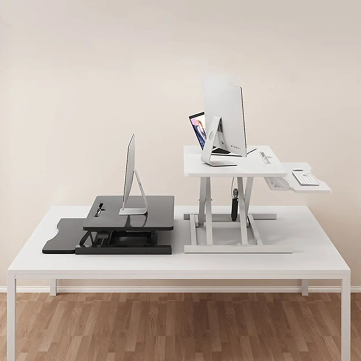 Adjustable Folding Wood Trestle Standing Desk — White / Table Only