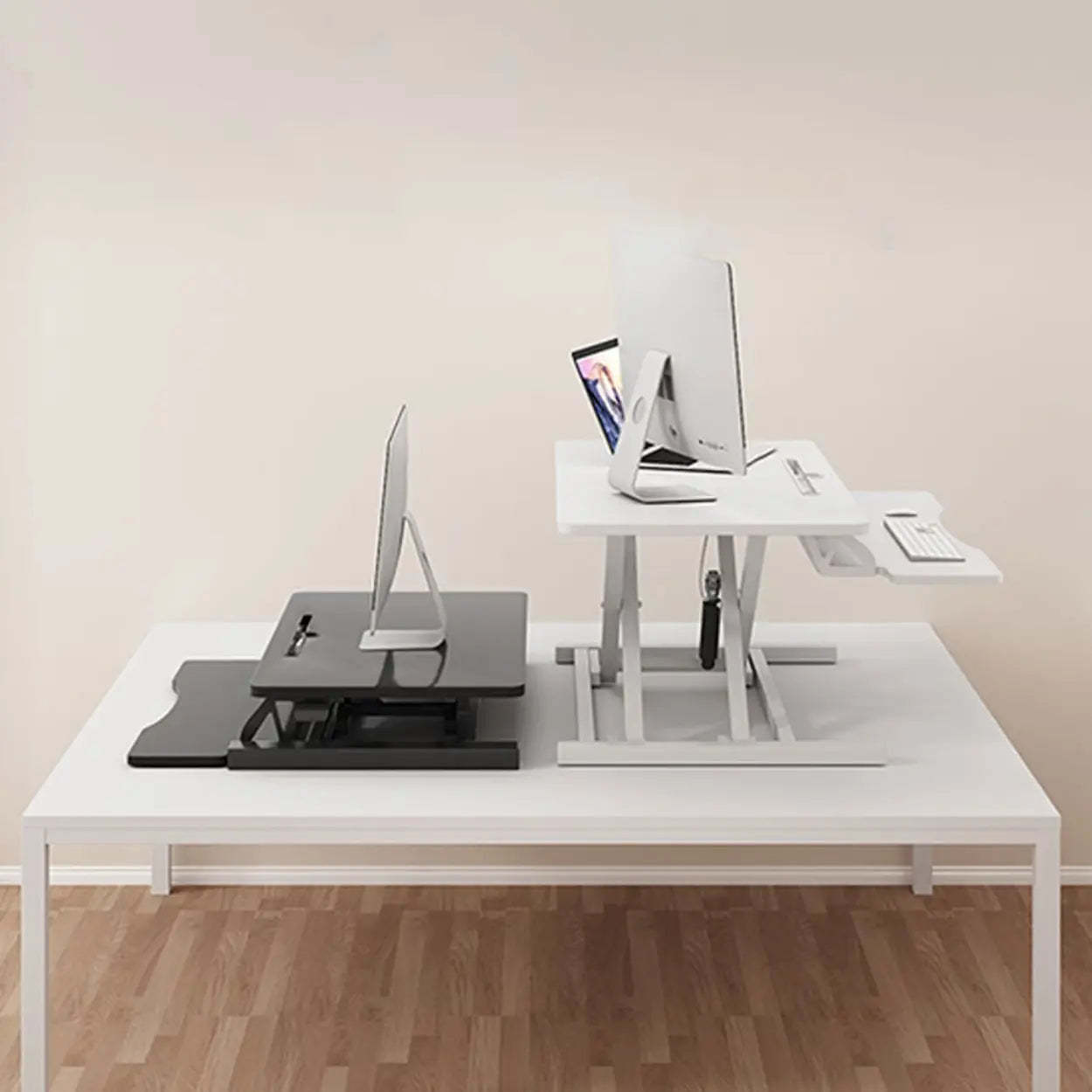 Adjustable Folding Wood Trestle Standing Desk — White / Table Only
