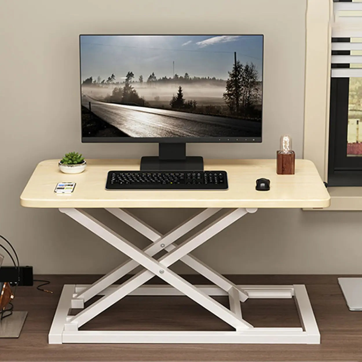 Adjustable Folding Wood Trestle Standing Desk — White / Table Only