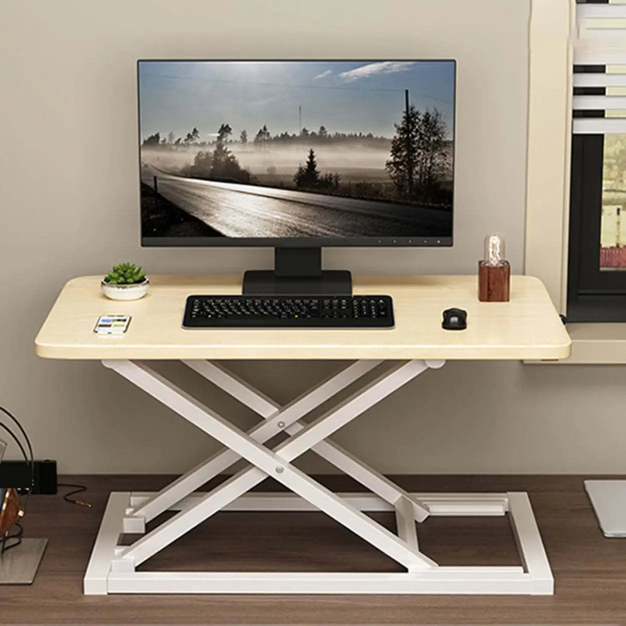 Adjustable Folding Wood Trestle Standing Desk — White / Table Only