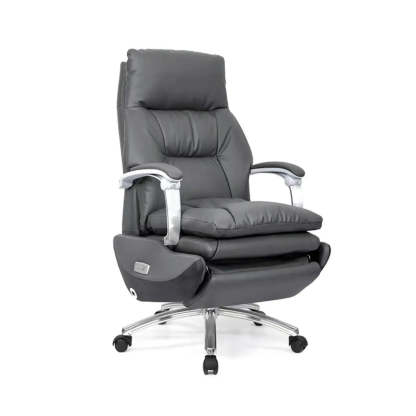 Adjustable Gray Ergonomic Leather Swivel Task Chair — Dark Gray / Faux Leather