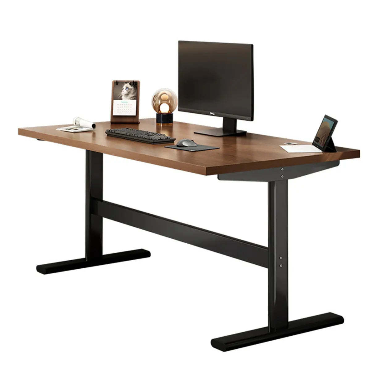 Adjustable Brown Wood T-Shape Standing Desk