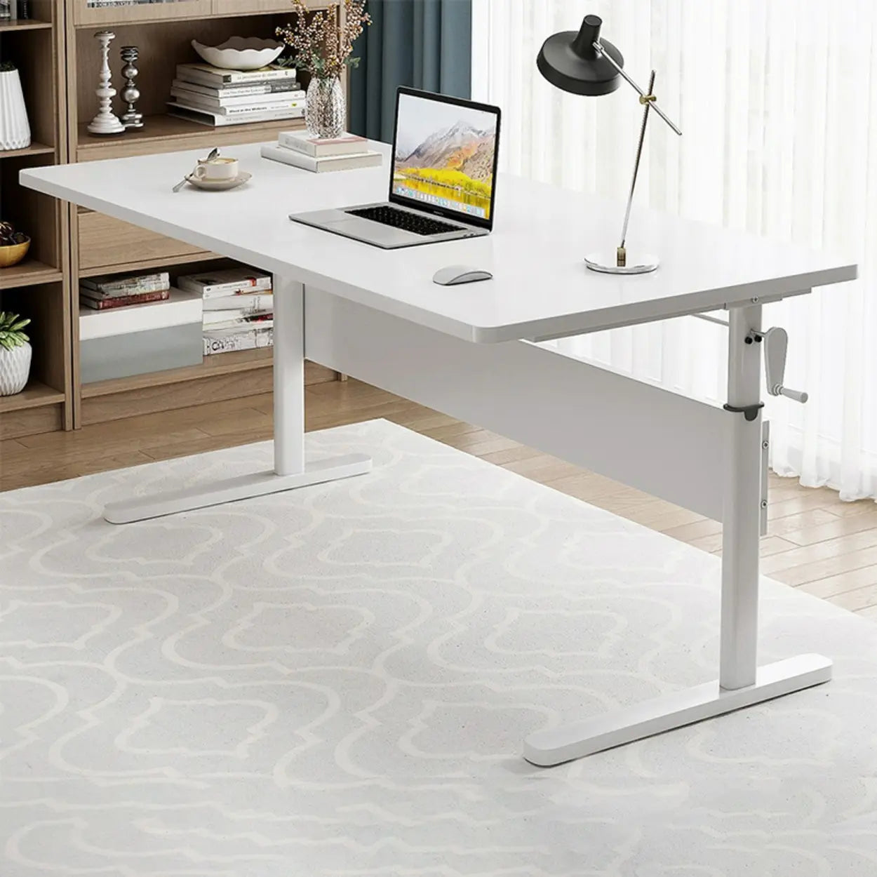 Adjustable Brown Wood T-Shape Standing Desk