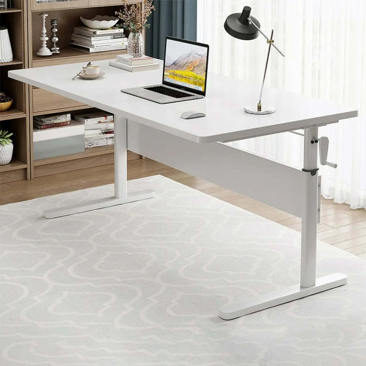 Adjustable Brown Wood T-Shape Standing Desk