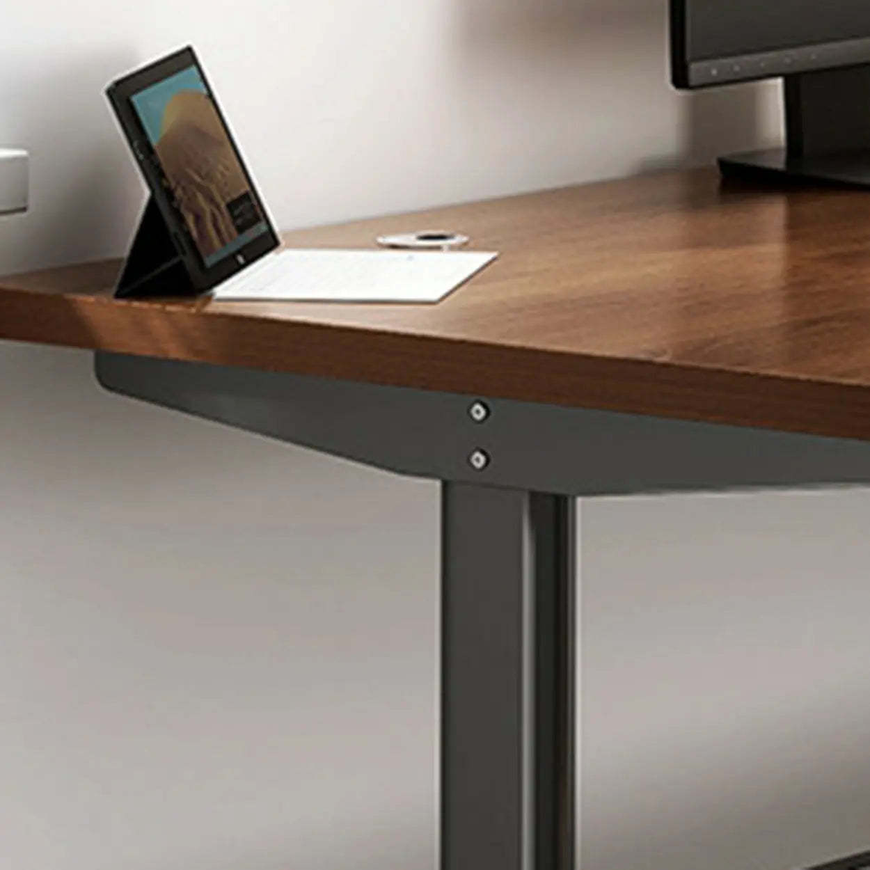 Adjustable Brown Wood T-Shape Standing Desk