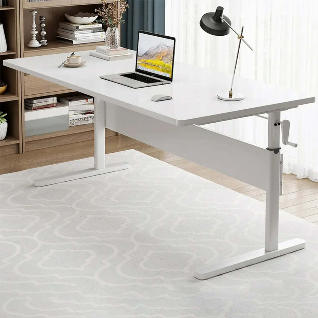 Modern t-shape desk brown wood desks, Lighom — 55"L x 24"W x 51"H
