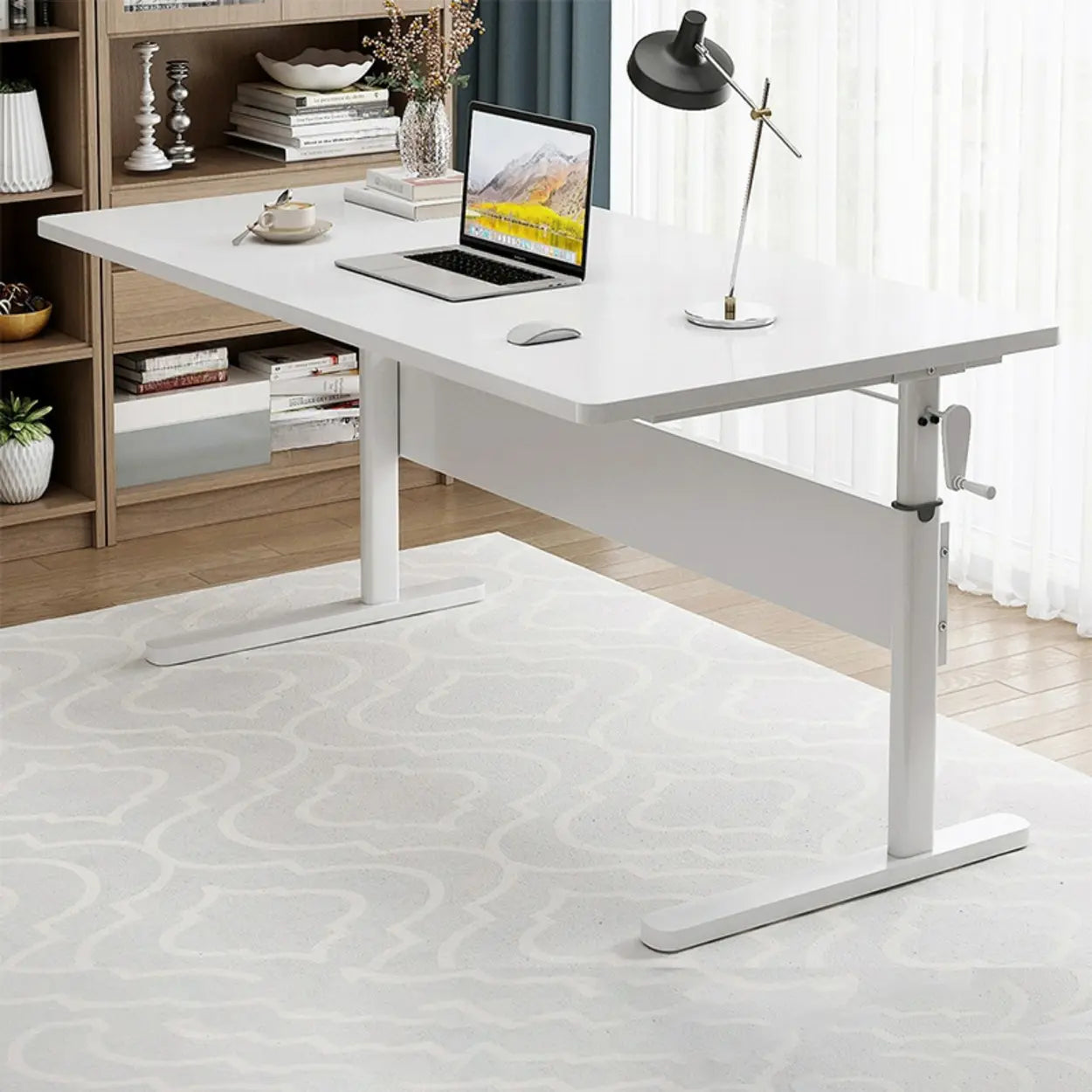 Adjustable Brown Wood T-Shape Standing Desk