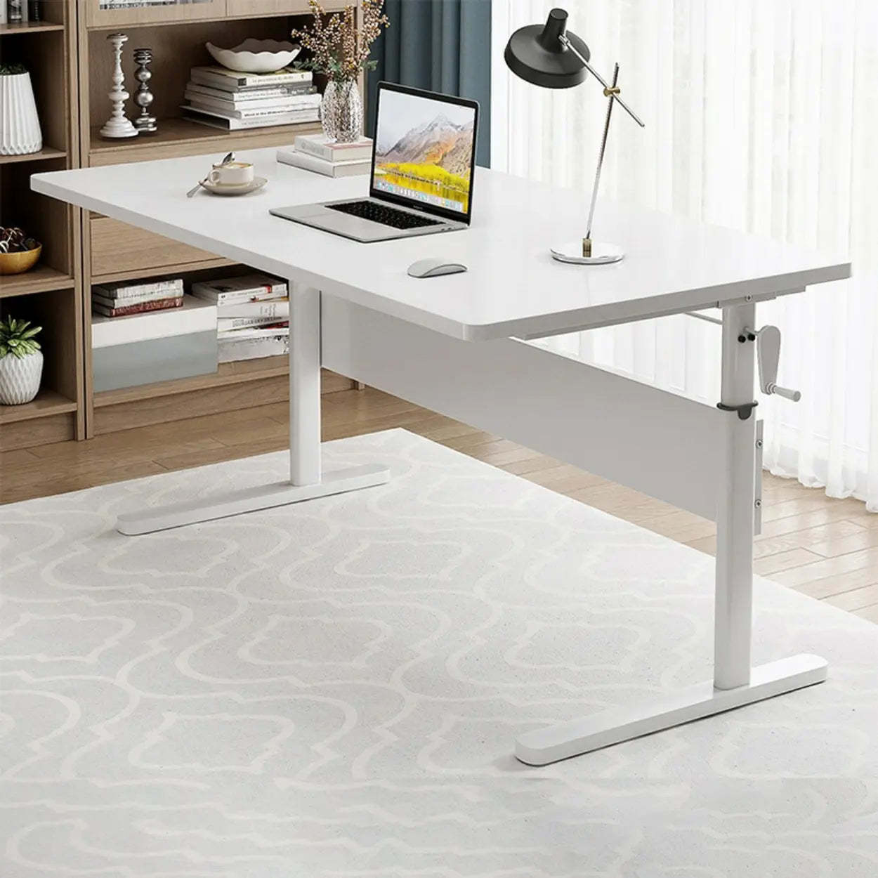 Adjustable Brown Wood T-Shape Standing Desk