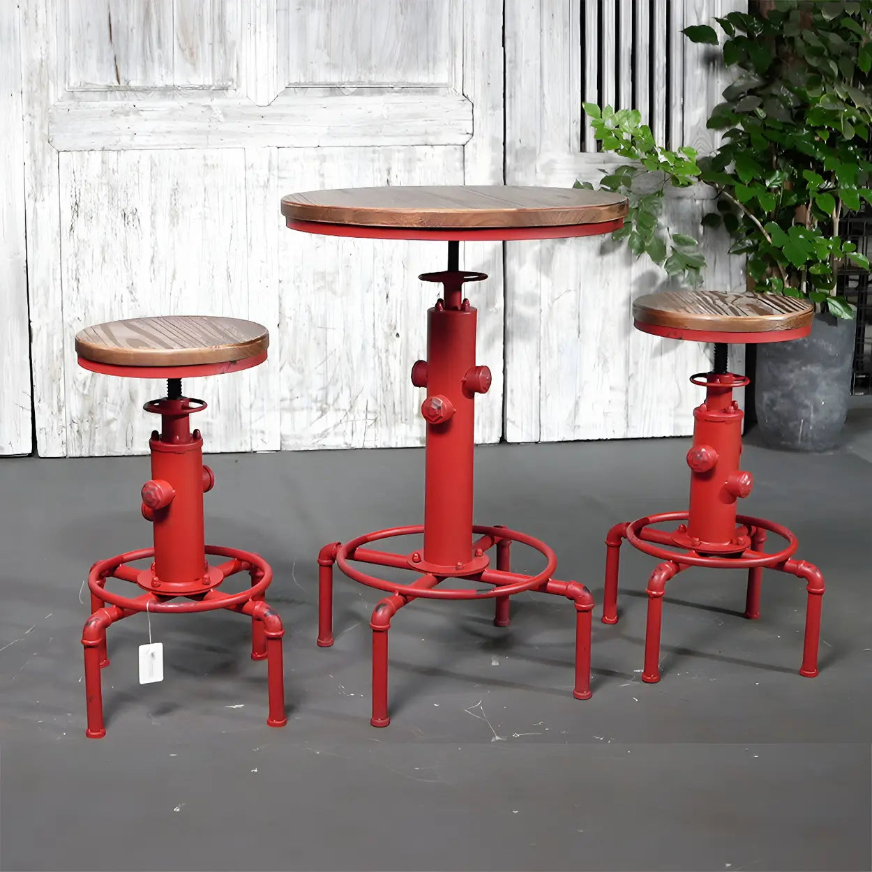 Industrial Adjustable Height Bar Table with Wood Top