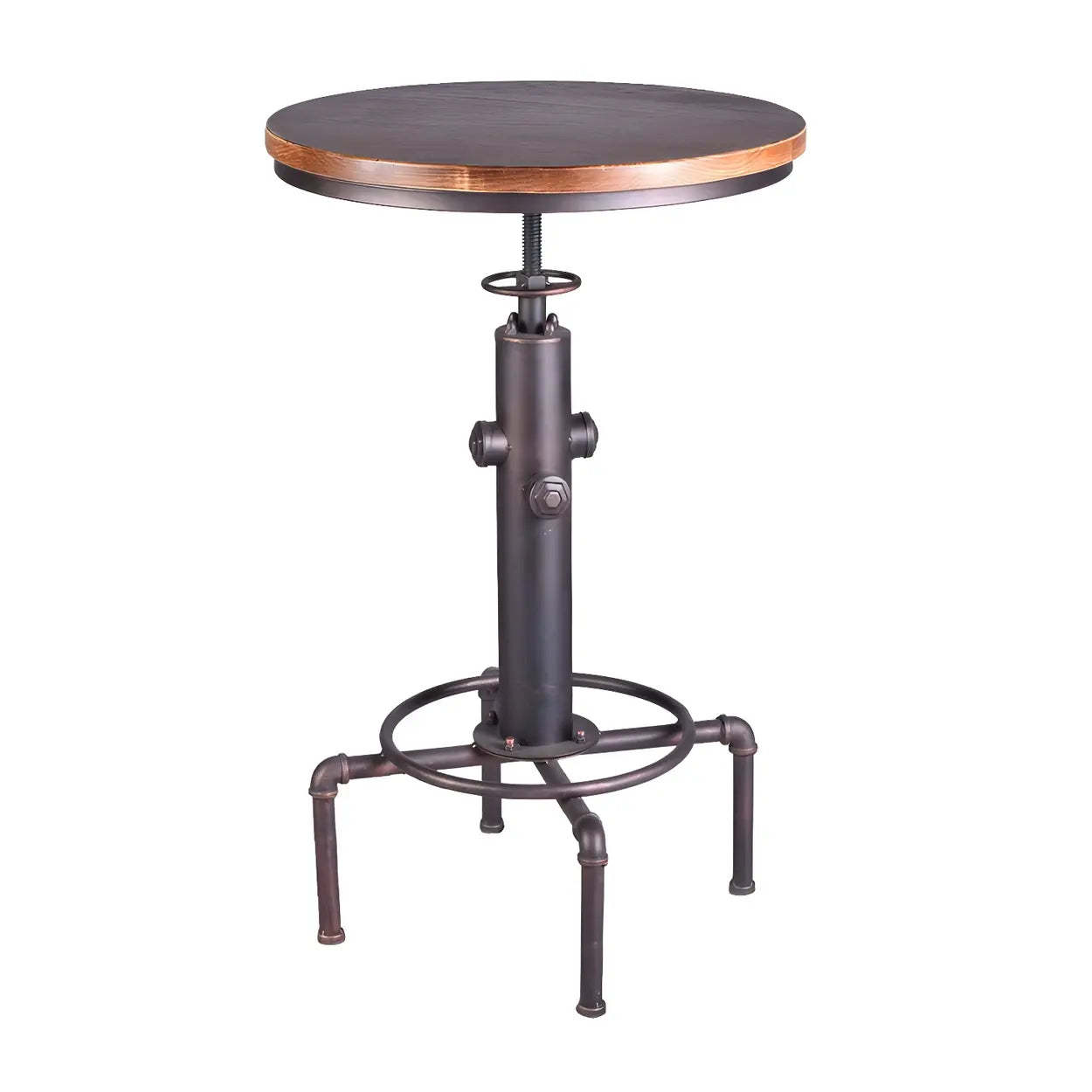 Industrial Adjustable Height Bar Table with Wood Top — Copper / Table Only