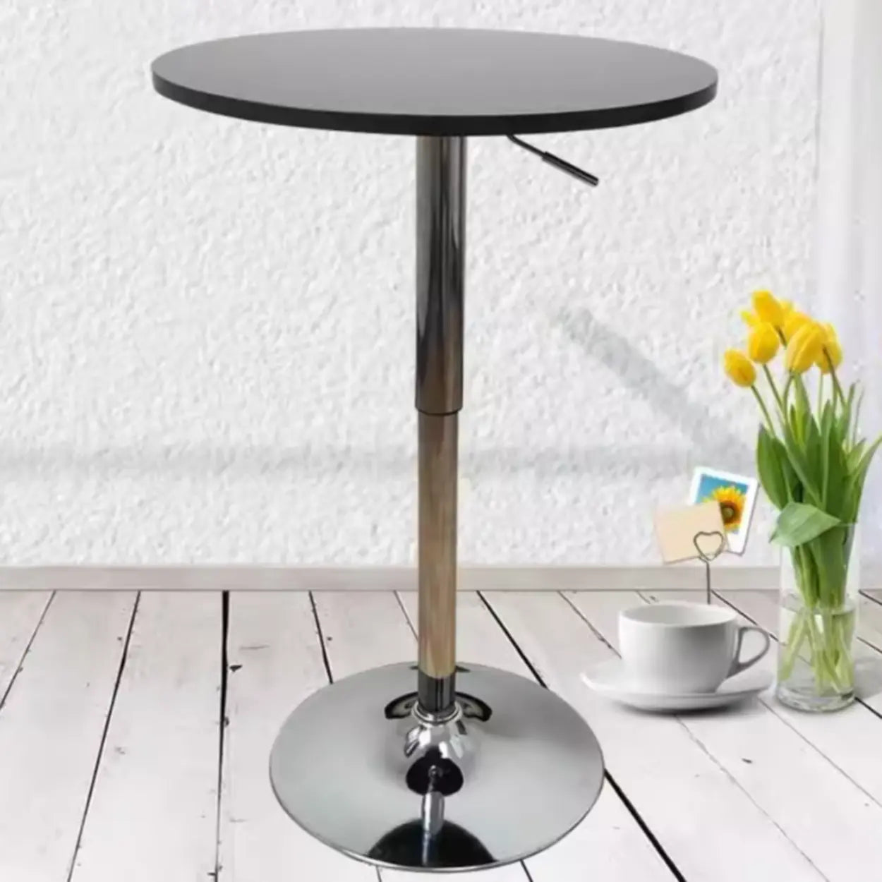 Modern Round Adjustable Bistro Bar Height Table — Black-Silver / Table Only