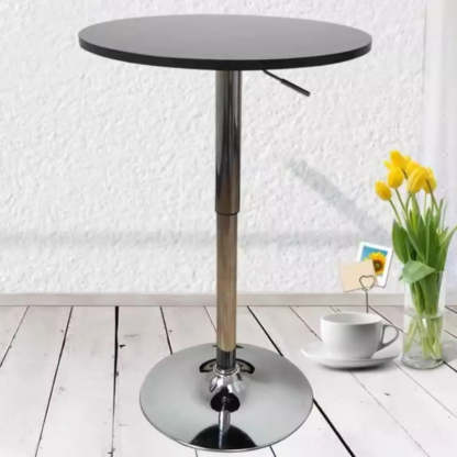 Modern Round Adjustable Bistro Bar Height Table — Black-Silver / Table Only