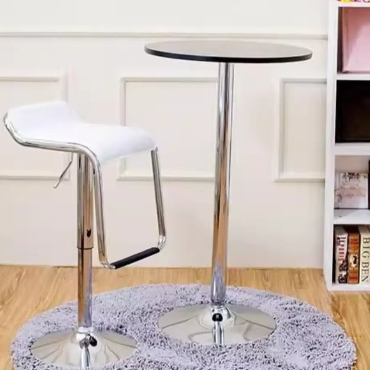 Modern Round Adjustable Bistro Bar Height Table — Black-Black / Table Only