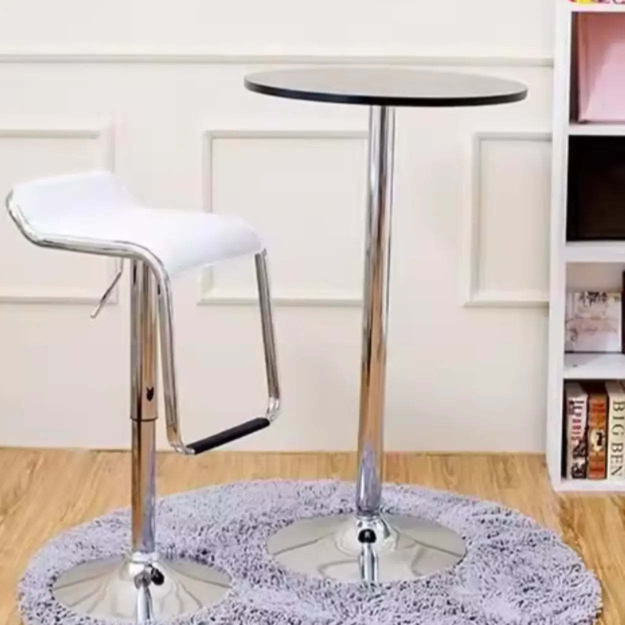 Modern Round Adjustable Bistro Bar Height Table — Black-Black / Table Only