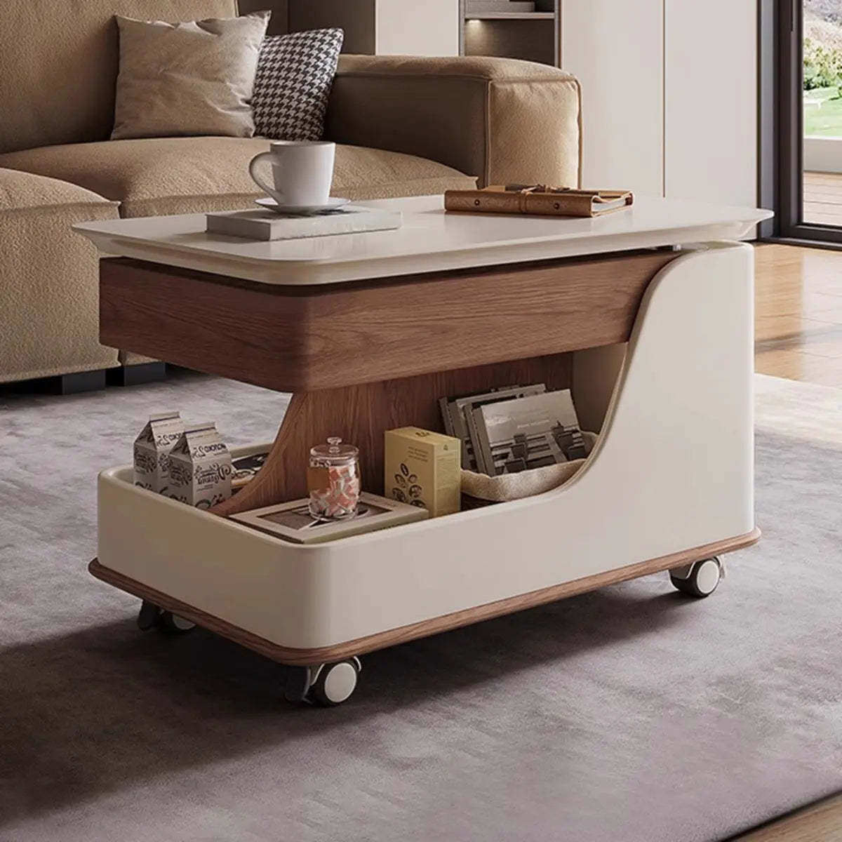 Rectangular wheels wood coffee tables for bedroom — Nut & Brown / Nut & Brown