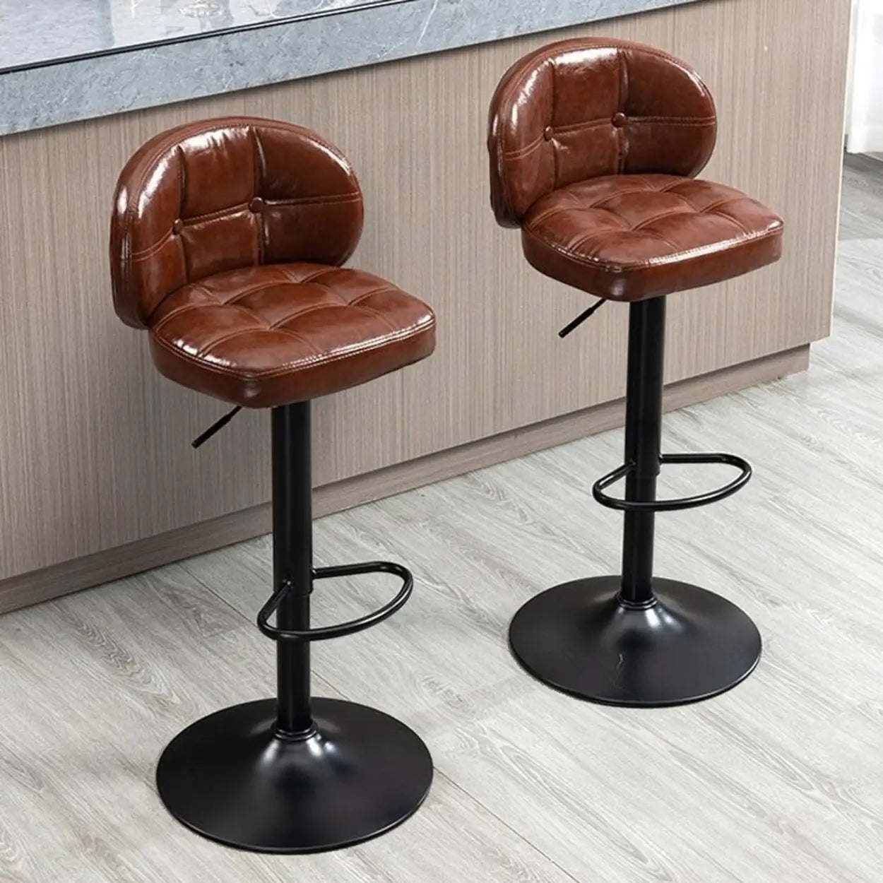 Swivel Bar Stool with Cushioned Back — Black