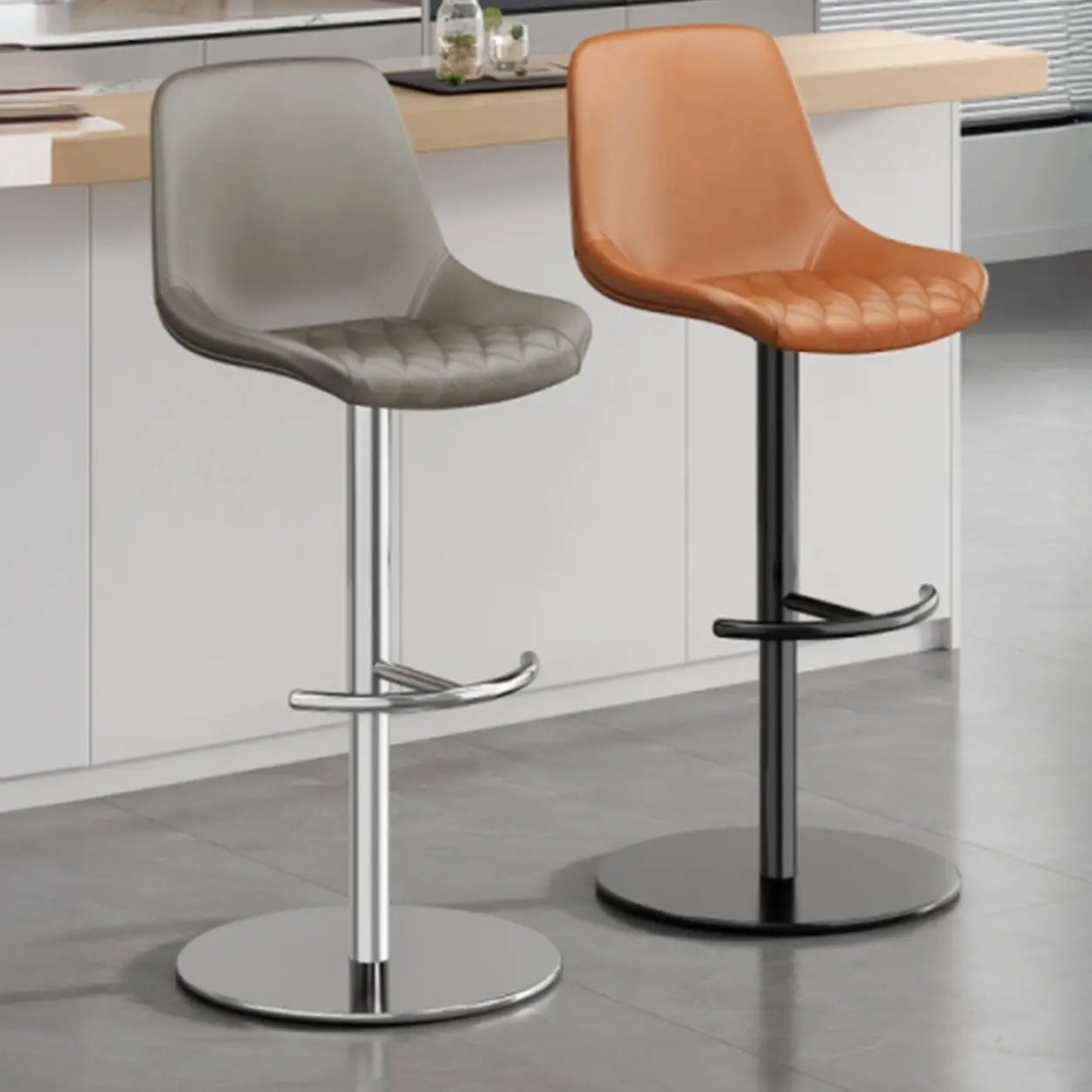 Adjustable Swivel Leather Bar Stool with Footrest — Black