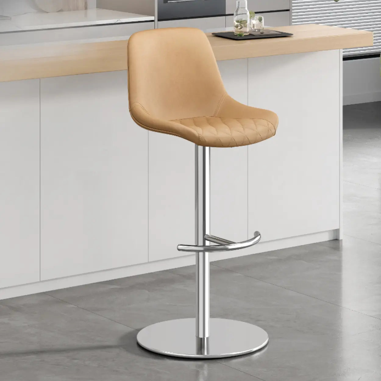 Adjustable Swivel Leather Bar Stool with Footrest