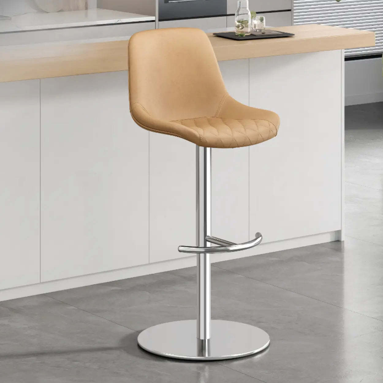 Adjustable Swivel Leather Bar Stool with Footrest