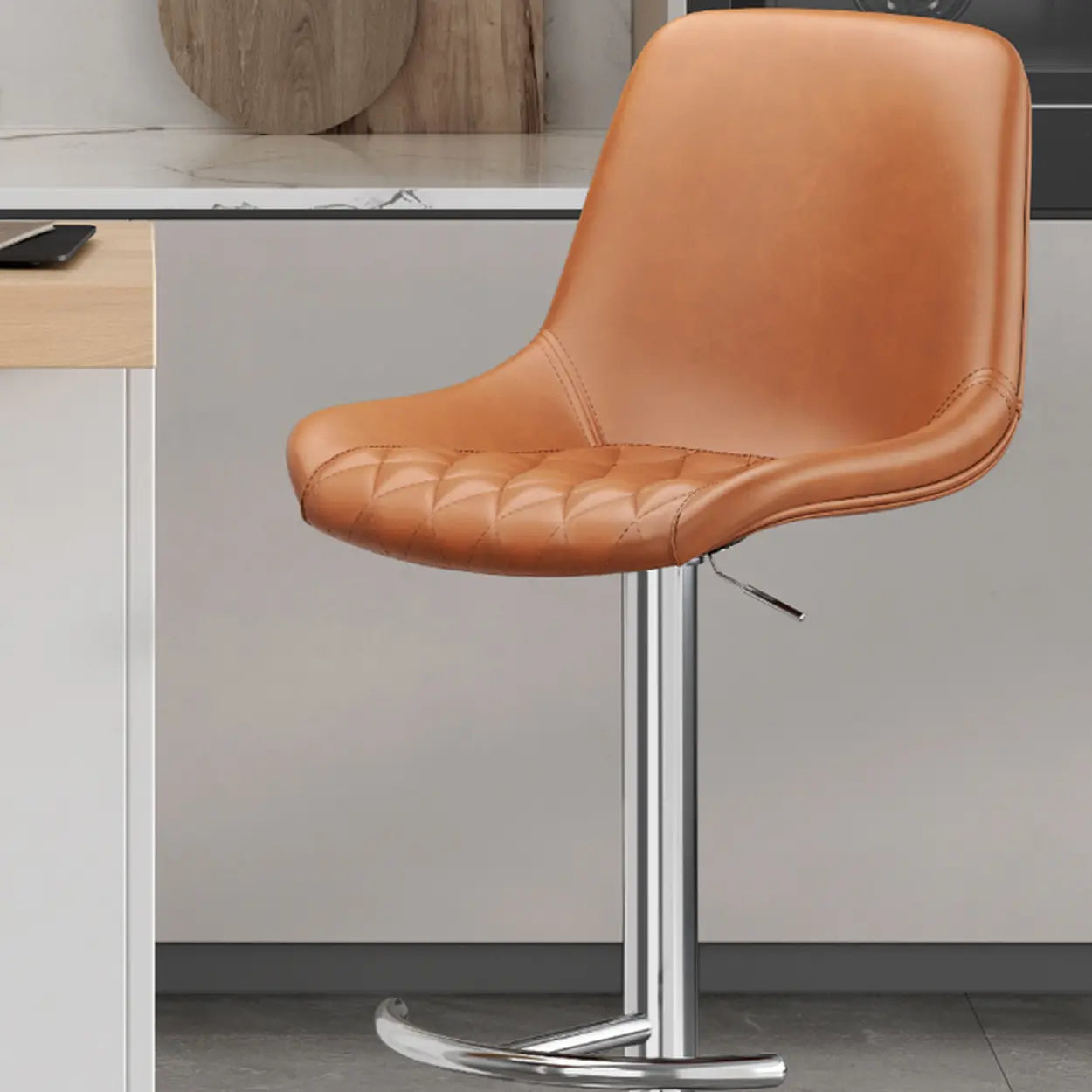 Adjustable Swivel Leather Bar Stool with Footrest