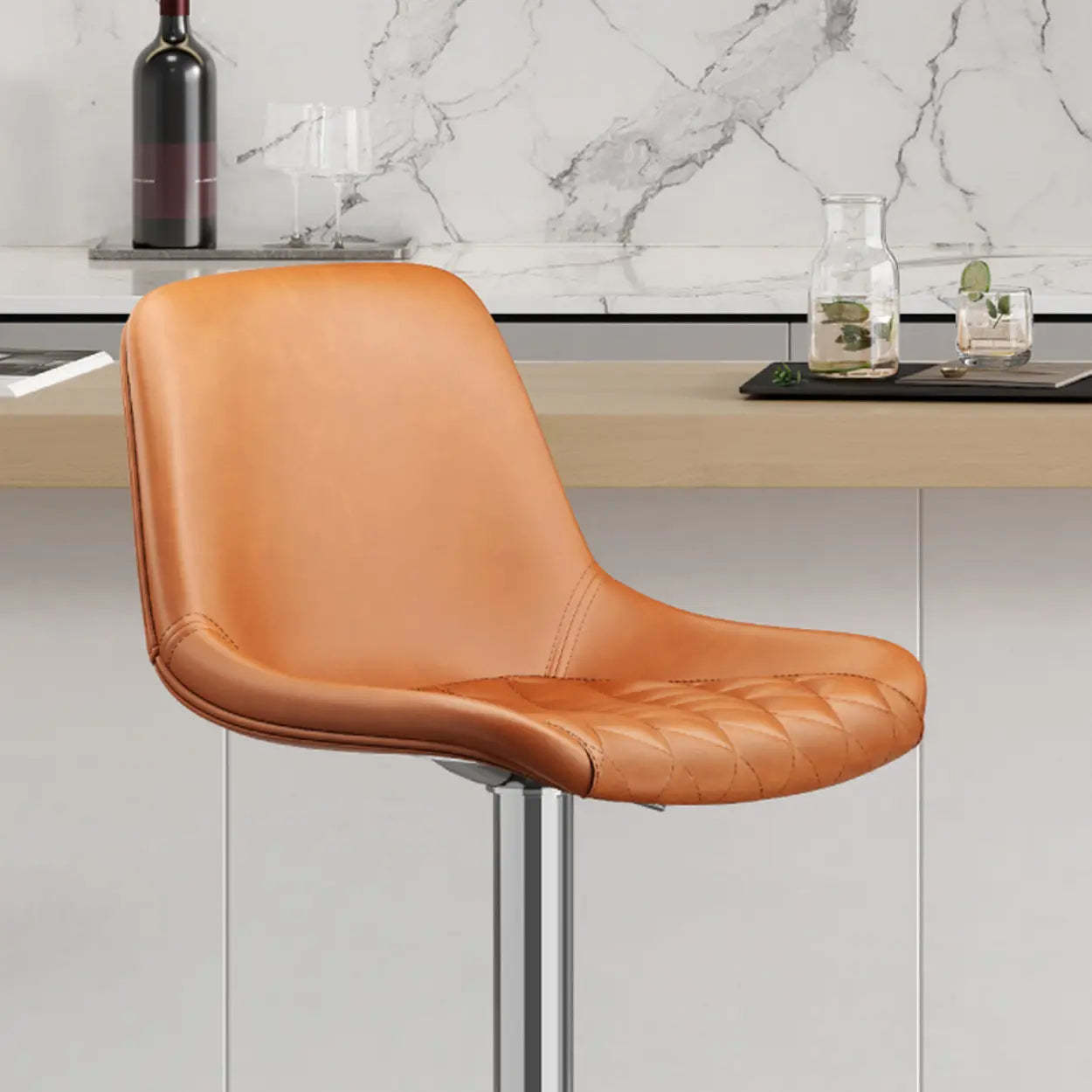 Adjustable Swivel Leather Bar Stool with Footrest