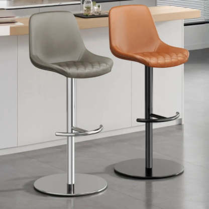 Adjustable Swivel Leather Bar Stool with Footrest — Black