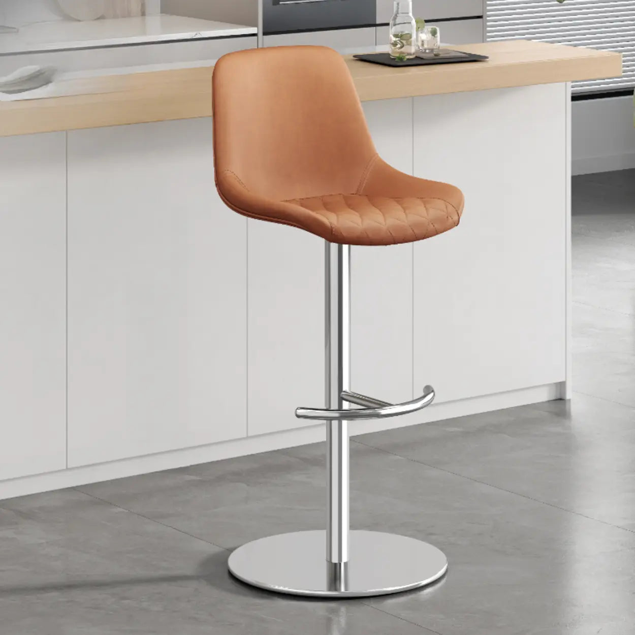 Adjustable Swivel Leather Bar Stool with Footrest — Gray