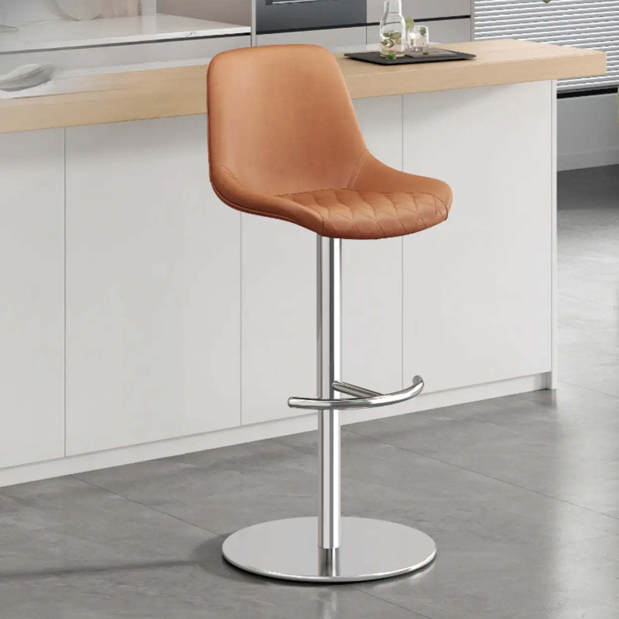 Adjustable Swivel Leather Bar Stool with Footrest — Gray