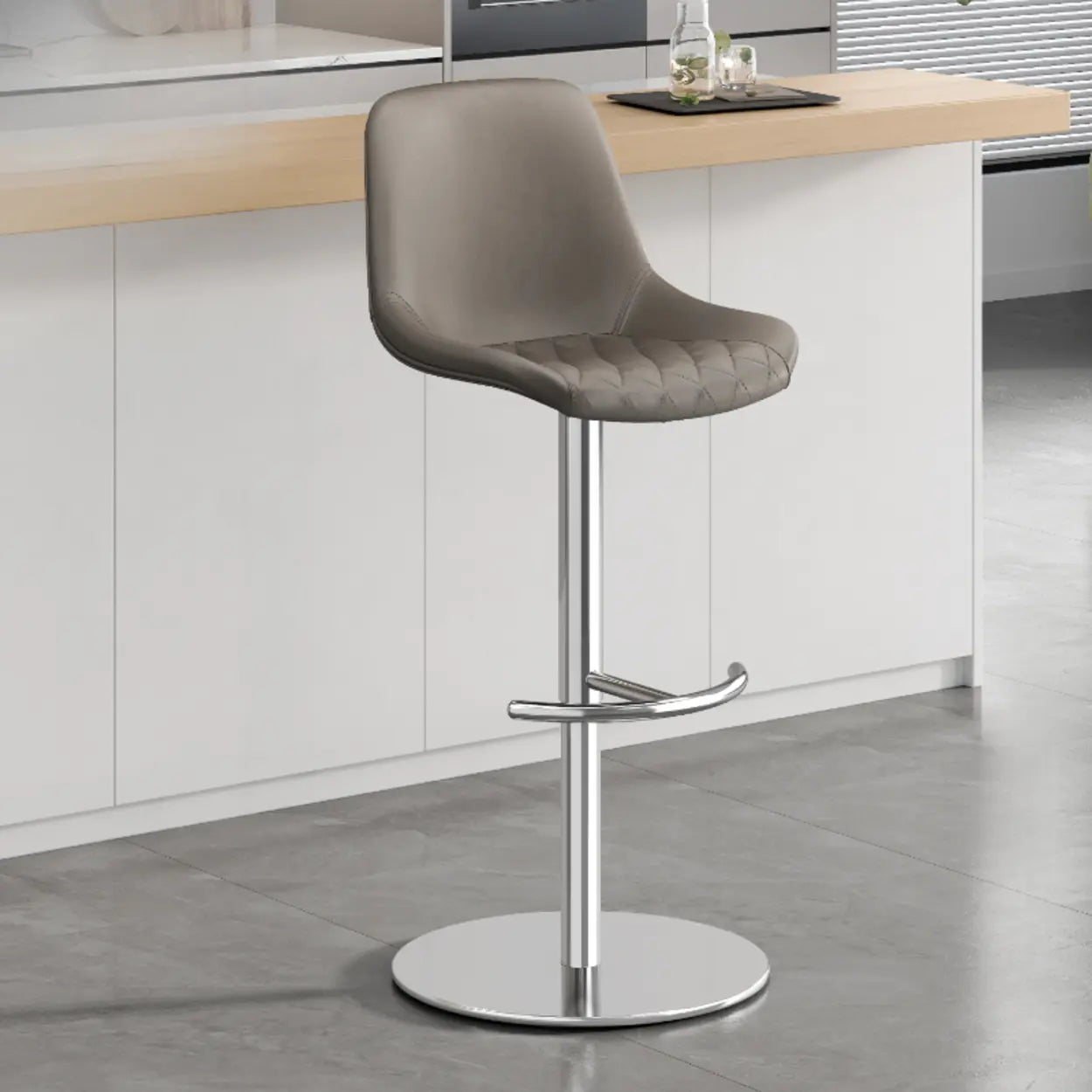 Adjustable Swivel Leather Bar Stool with Footrest — Yellow