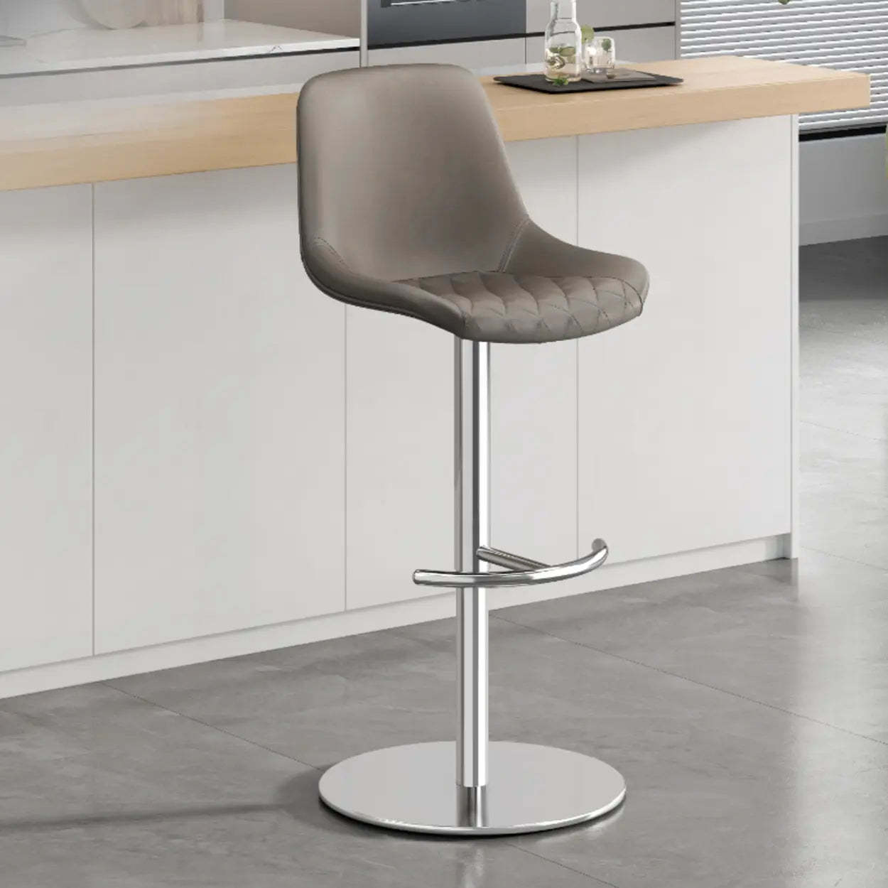 Adjustable Swivel Leather Bar Stool with Footrest — Yellow