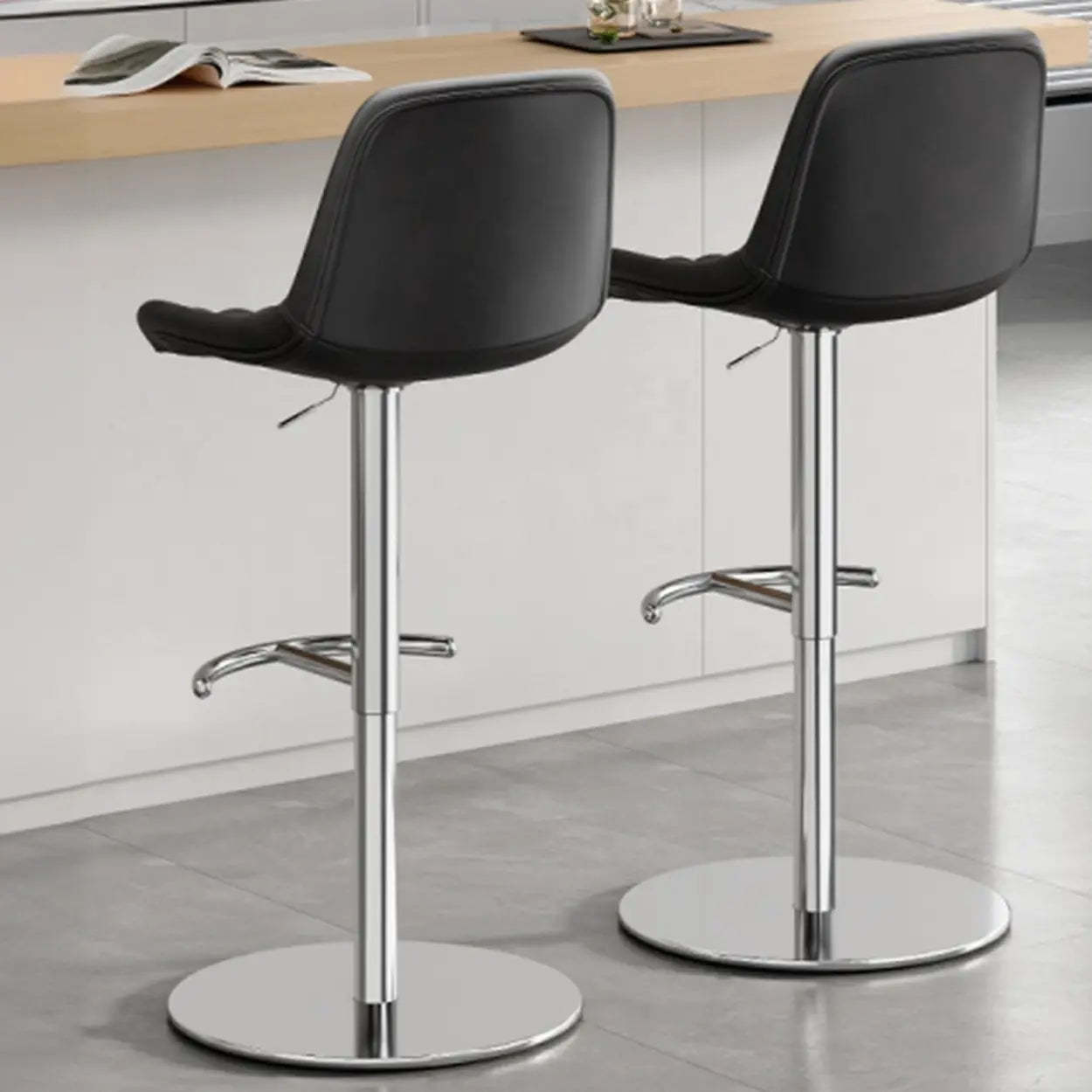 Adjustable Swivel Leather Bar Stool with Footrest — Green