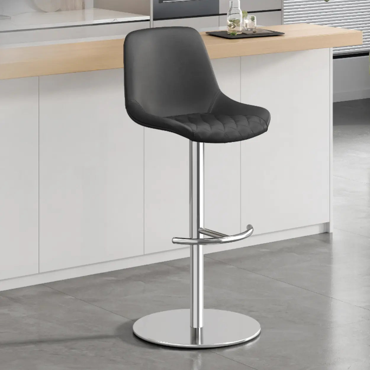 Adjustable Swivel Leather Bar Stool with Footrest — Brown