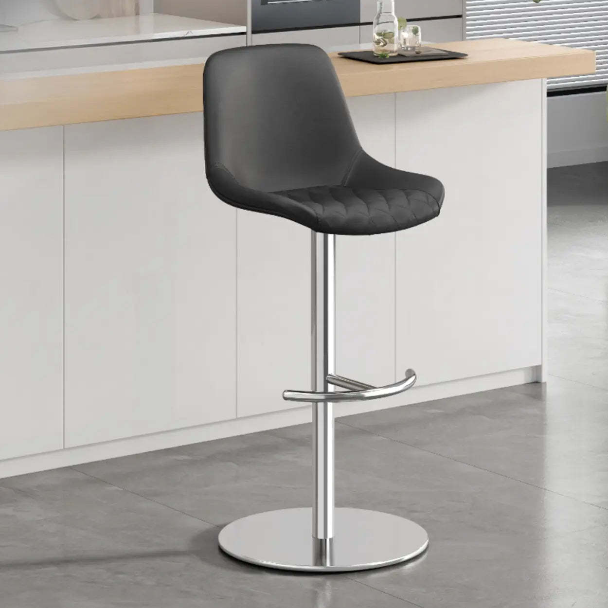 Lighom modern footrest black bar & counter stools in leather